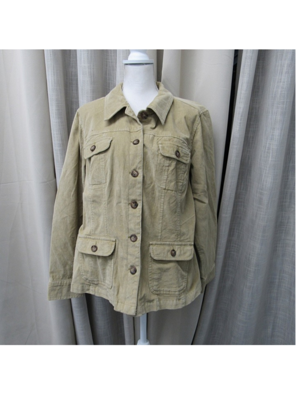 St Johns Bay Woman Corduroy Jacket 2X Tan Beige Safari Utility Shacket Stretch